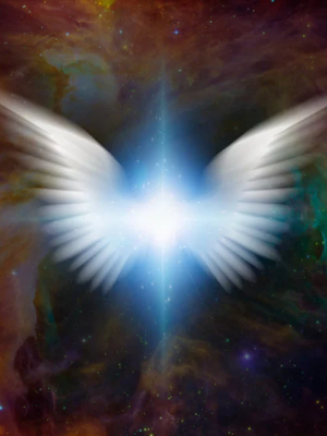 Image of a white light in the shape of an angel.