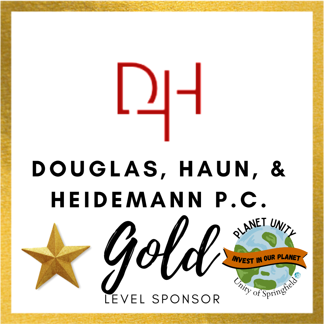 Douglas Haun Heidmann logo along with Planet Unity logo, a gold frame, and gold start with the words "gold sponsor"