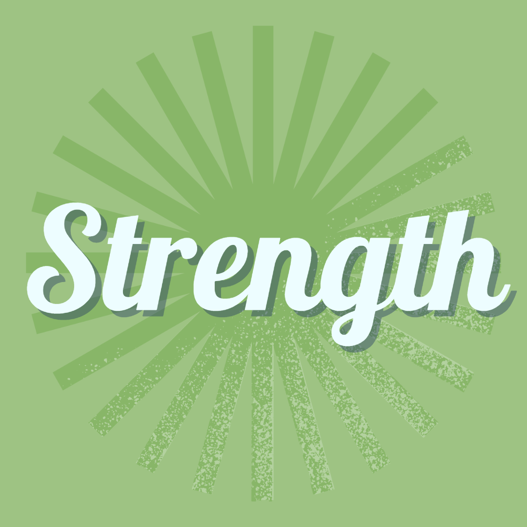 Image of a light green star and light green background with the words "Strength/Faith" over it.