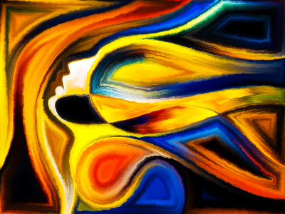 Image of a painting of a woman with several different colors flowing off of her symbolizing spirituality.