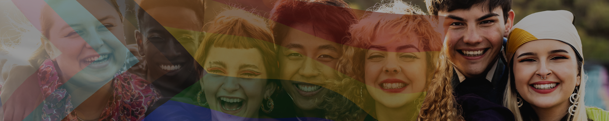 Image of group of people with LGBTQI flag overlayed
