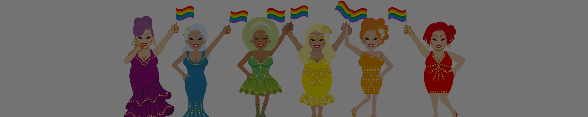 Image of drag queens holding up rainbow flags.