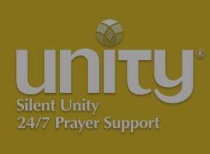 A logo for silent unity with imbedded text "24/7 Prayer Support"
