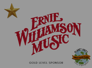 Image of Ernie Williamson Music logo and gold level sponsorship and planet unity logos.