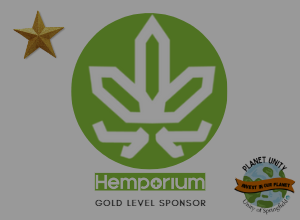 Image of Hemporium logo and gold level sponsorship and planet unity logos.