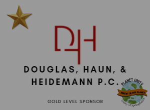 Image of DHH logo, words Douglas, Haun, & Heidemann P.C., Planet Unity logo, a gold star, and the words "Gold Level Sponsor"