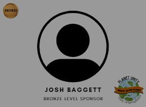 Image of the bronze sponsor logo in the upper right corner, a generic logo of a person, the name "Josh Baggett" under it, then the words "Bronze Sponsor" under that with the Planet Unity logo in the bottom right corner.